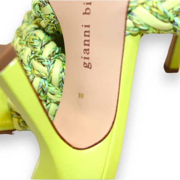 Gianni Bini Bibby Woven Green Leather Corded Square Toe High Heel Mule Sandals - Picture 13 of 16